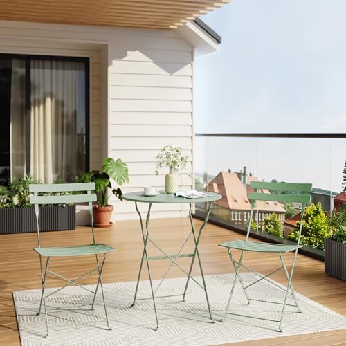 Bistro Table and Chairs Set of 2, 3 Piece Folding Patio Bistro Set, Green | Outdoor/Indoor 2 Chair Patio Furniture Set with Table, Premium Frame Foldable Coffee Tables for Balcony, Yard, Garden - color: Green, size: 3 Pieces