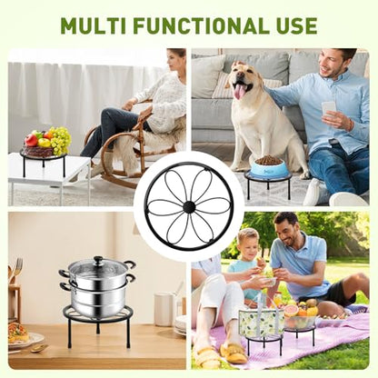 ESRICH 2 Pack 7.8" Metal Plant Stand, Iron Plant Stands for Indoor | Black Plant Stands Outdoor, Rustproof Round Heavy Duty Flower Pot Stand, Potted Plant Holder for Garden Home
