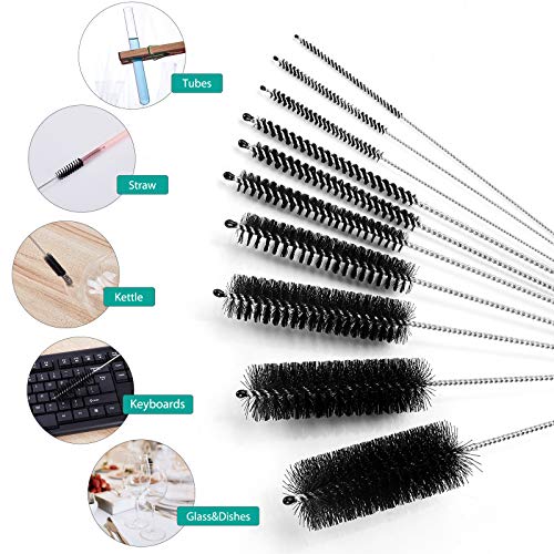 CiaraQ Bottle Cleaning Brushes, 8 Inch Nylon Tube Brush Set, Cleaner for Narrow Neck Bottles Cups with Hook, Set of 10pcs (Pack of 3) - color: Black, size: 8.0 Inch (10pcs) (Pack of 3)