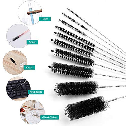 CiaraQ Bottle Cleaning Brushes, 8 Inch Nylon Tube Brush Set, Cleaner for Narrow Neck Bottles Cups with Hook, Set of 10pcs (Pack of 3) - color: Black, size: 8.0 Inch (10pcs) (Pack of 3)