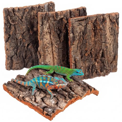 4 Pack Cork Bark Flats, Reptile Terrarium Climbing Panels 5.9 x 5.9 in | Rustic Brown Cork Wood for Gecko, Lizard, Frog and Spider Terrariums, Textured Climbing Surface and Reptile Enclosure Decor