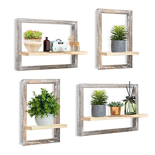 Floating Shelves for Wall Set of 4 Decorative Hanging Shelf | Square Wood Floating Shelf for Plant, Square Shelves Wall Mounted Bathroom, Bedroom, Living Room, Decor, 15 Inch Rustic White - color: White