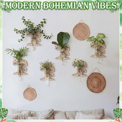 Set of 6 Mushroom Propagation Stations, Hanging Propagation Station and Wall Planters for Indoor Plants Wooden Hanging Planter, Boho Wall Decor Cute Indoor Small Plant Holder Gifts for Women