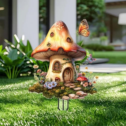 Mushrooms Garden Stakes Decor Yard Acrylic - 2D Spring Garden Acrylic Sign Decoration, Yard Art, Gift for Nature Lovers, for Indoor & Outdoor Flower Pots, Yard, Mini Gardens & Lawn (5.9”x5.9”) Y07