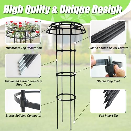 Quibbay Garden Trellis for Climbing Plants Outdoor,41.3 Inch Mushroom Top Trellis for Climbing Plants, Rustproof Metal Plant Flower Trellises for Vine Rose Flower Tomato Support Outdoor Indoor,1 Pack - style: 3 Floors-10*41IN