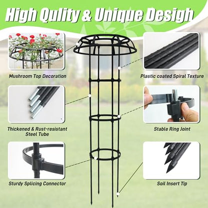 Quibbay Garden Trellis for Climbing Plants Outdoor, 53 Inch Mushroom Top Trellis for Climbing Plants, Metal Plant Flower Trellises for Vine Grape Vegetable Cucumber Tomato Trellis, 1 Pack - style: 4 Floors-10*53IN
