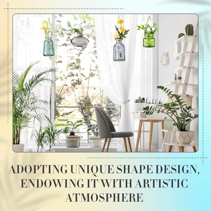Wonderjune 4 Pcs Stained Glass Hanging Vases Hanging Glass Planters Small Plant Terrarium Pot Containers with Rope for Garden Home Indoor Outdoor Decor, 4 Styles (Artsy) - style: Artsy