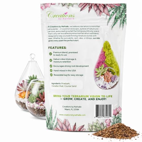 Creations by Nathalie 2.2 QT Succulent & Cactus Soil Mix for Terrariums | Natural, ready-to-use soil mix with pine bark, Canadian peat & coarse sand for succulents, cactus, aloe & terrariums.