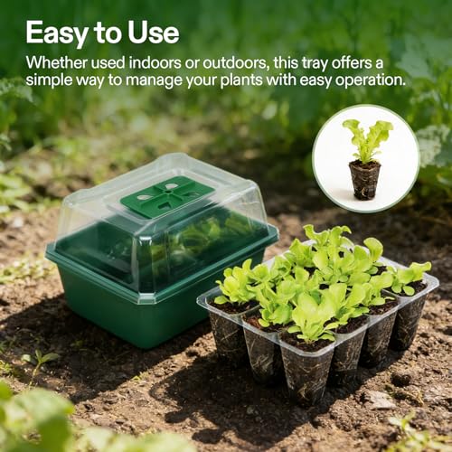 VIVOSUN 12-Pack Seed Starter Trays, 144-Cell Starter Kit with Humidity Dome | Flat Reusable Plant Germination Trays with Drain Hole, Green Propagation Tray for Planting Seeds, 12 Cells x 6 Packs - size: 12-Pack 144-Cell, style: Trays