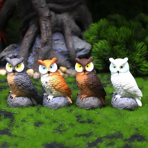 Mini Owl Figurines, Set of 4, Garden Decor Miniatures, Fairy Garden Accessories, Small Owls - style: The Owls