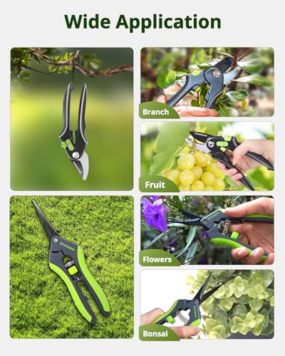 Gardening Scissors, Sharp Plant Trimming Scissors 2 Pack - size: 6.5" Straight & 8.5" Bypass