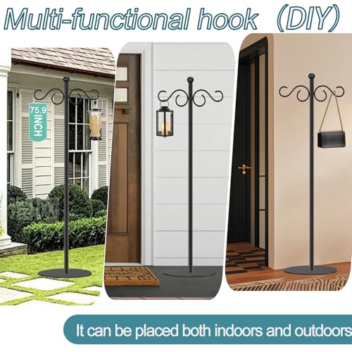 2 Set Shepherd's Hook Stand plant，Bird Feeder，Wind Chime Hanger Stand, Waterproof Metal & Adjustable-Height Standing Pole Holder for Lantern and Wreath, Indoor & Outdoor - color: black