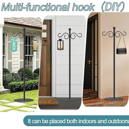 2 Set Shepherd's Hook Stand plant，Bird Feeder，Wind Chime Hanger Stand, Waterproof Metal & Adjustable-Height Standing Pole Holder for Lantern and Wreath, Indoor & Outdoor - color: black
