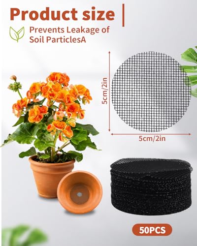 50PCS Flower Pot Hole Mesh Pad, 2 inch Rounds Drainage Hole, Plant Pot Drainage Mat, Plant Potting Mat to Prevent Soil Loss, Gardening Gifts for Friend - size: 50 PCS 2 Inch Round