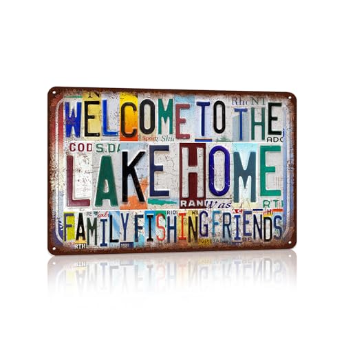 Vintage Welcome To The LakeHome Family Fishing Friends | LakeHome Wall Decor Metal Sign Tin Signs - color: Welcome-A-11