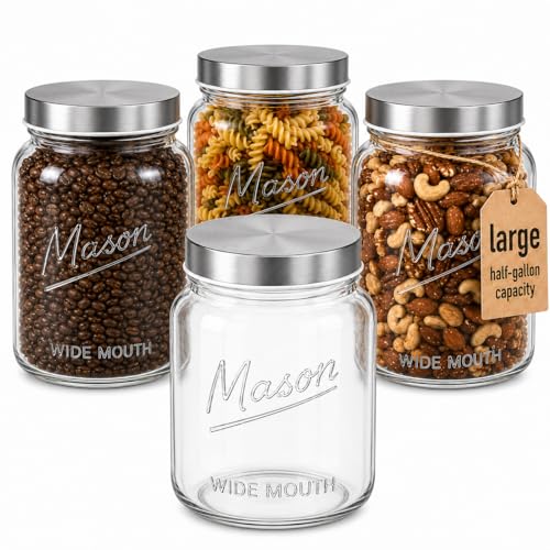 Half Gallon Glass Mason Jars with Extra Wide Mouth & Metal Lids - Airtight Food Storage & Canning Jars with Measurement Markings - 1/2 Gallon Mason Jar (4pk) - size: Pack of 4