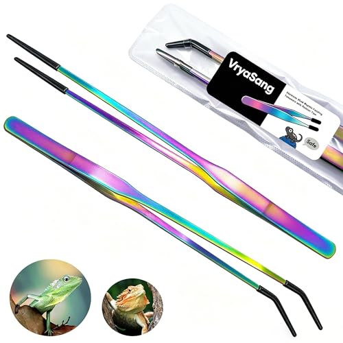 2 Pcs 10.6" Iridescent Reptile Feeding Tongs & Tweezers Set - color: Colorful