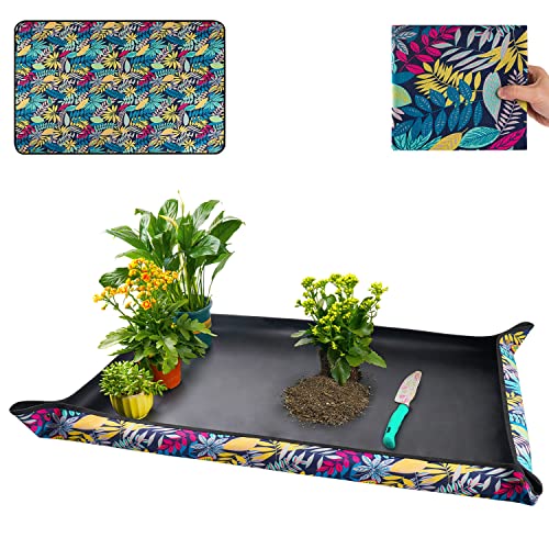 Extra Large Repotting Mat for Indoor Plants Transplanting and Dirt Control, Foldable Waterproof Succulent Potting Mat, Gardening Gifts for Plant Lovers (43.5"x29.5") - color: Colorful Leaf Print, size: Extra Large 43.5" X 29.5"