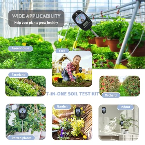 7-in-one Soil Test Kit, Soil Moisture Meter/PH Meter/Sunlight Intensity/Fertility Soil Tester, LCD Display Air & Soil Hygrometer Temperature for Hous Plants Garden, Farm, Lawn Care Moisture Meter | Soil Moisture Meter/PH Meter/Sunlight Intensity/Fertility