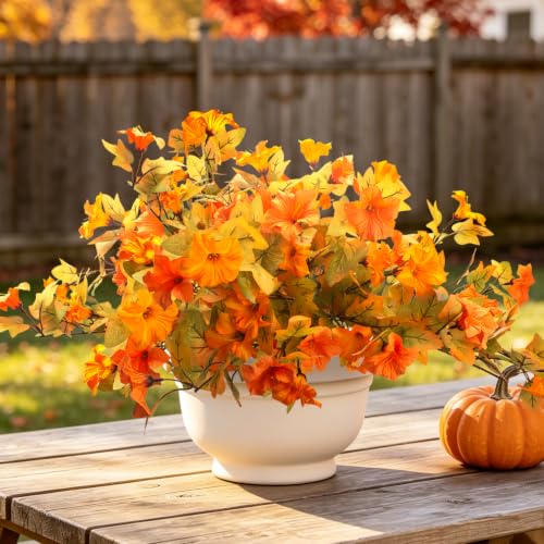 Artificial Outdoor UV Resistant Faux Petunias, No Fade Fake Fall Flowers - color: Fall(yellow, Orange)