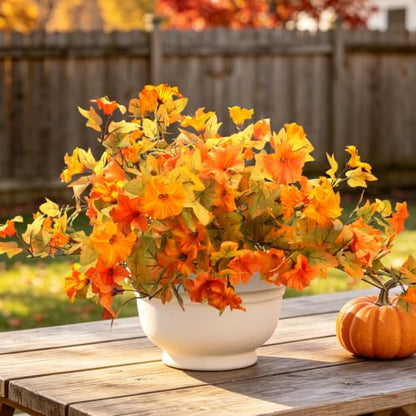 Artificial Outdoor UV Resistant Faux Petunias, No Fade Fake Fall Flowers - color: Fall(yellow, Orange)