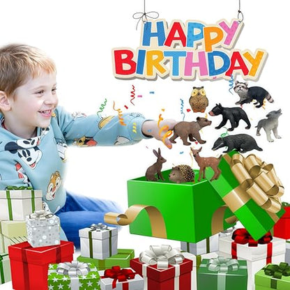 Gemini&Genius 16PCS Woodland Animal Baby Toys, Forest Animal Figure Set | Jungle Animals, Soild Plastic Educational Toys, Cake Toppers Cupcake Toppers and Gifts for Kids - color: A 16pcs Woodland Animals