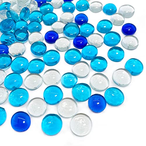 CYS EXCEL 5 LBS Blue Mix Glass Beads for Vases Flat Marble Gemstone Beads Vase Fillers Aquarium Decor Rocks Floral Centerpieces Stones Mosaic Pebbles - color: Blue Mix