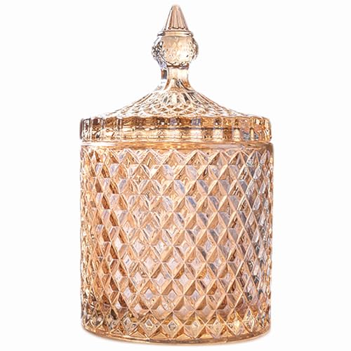 Colorful Glass Jar With Lid,Candy Cookie Jars,Jewelry Box,Buffet Biscuit Containers Food Storage,Decorative Jar(Amber) - color: Pointed Cylinder-amber