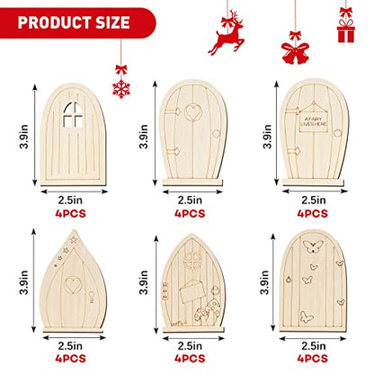 Yulejo 48 Pcs Fairy Door Wooden Garden Doors Craft Mini Window Fairy House DIY Kit Unfinished Miniature Door Unpainted Fairy Window Accessories for Wall Home Party Decoration (Delicate Style)