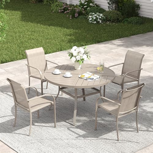 VICLLAX Patio Table and Chair Set of 4, All Weather Metal Round Outdoor Dining Furniture Set-40.6" Round Outdoor Table and Chairs, Sandshell Tabletop - color: Sandshell Color Table/Chairs, size: Table-40.6"x 28"