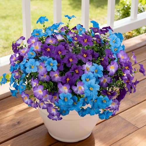 12 Bundles Artificial Flowers for Outdoors UV Resistant Fake Morning Glory - color: Purple,light Purple,bule