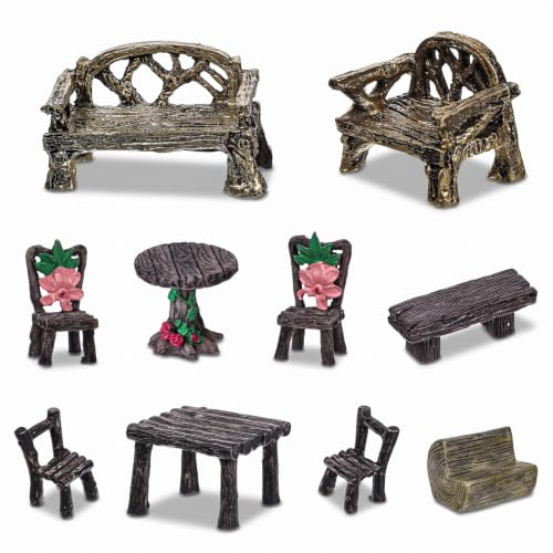 Fairy Garden Accessories, 10 Pcs Miniature Table and Chairs Set