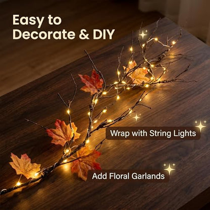 4Pcs Artificial Creepy Flexible Tree Branches Twigs Garland Halloween Decor | Bendable Faux Cherry Blossom Wood Craft Grape Cane Vines Plants Stick Wall Hanging Limbs For Jungle Event Decoration