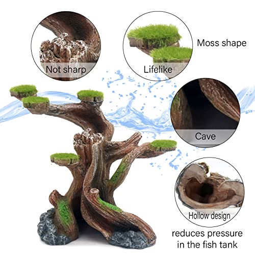 relaqcc Reptile Decor Aquarium Decorations Artificial Moss Resin Fish Tank Rocks Simulation Hollow Tree Leopard Gecko Trunk Accessories Aquarium View（Medium） - size: Medium-A