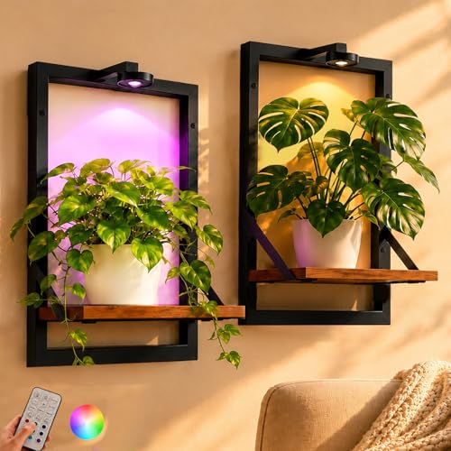 Wall Floating Plant Shelf With Full Spectrum Grow Light, 2 Set, Hold 30LB - color: C