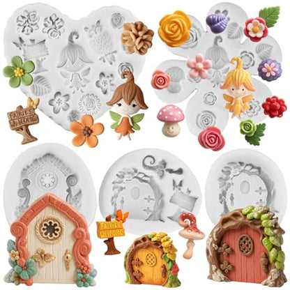 Fairy Garden Polymer Clay Mold Garden Door Silicone Molds Set of 5 | Flower Fairy Garden Wooden Door Resin Mold DIY Crafts Epoxy Resin Casting Polymer Clay Tools Craft Air Dry Jewelry Making - color: Style E