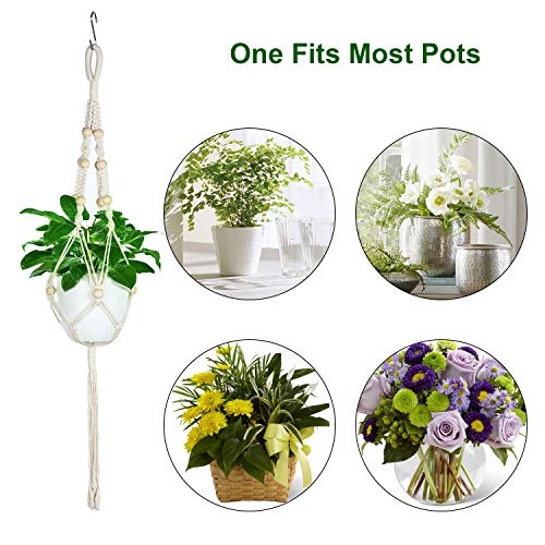 6 Pieces Macrame Plant Hangers with 6 Hooks, Different Tiers, Handmade Rope Hanging Planters Set Flower Pots Holder Stand Hanging Plant Holder for Indoor Outdoor Boho Home Decor (Creamy White)