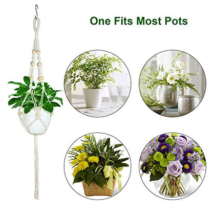 6 Pieces Macrame Plant Hangers with 6 Hooks, Different Tiers, Handmade Rope Hanging Planters Set Flower Pots Holder Stand Hanging Plant Holder for Indoor Outdoor Boho Home Decor (Creamy White)