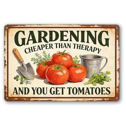 Funny Garden Metal Signs, Vintage Outdoor Wall Decor 8"x12" | Gardening Cheaper Than Therapy, Weatherproof Aluminum Sign for Patio Yard Greenhouse, Gift For Gardeners - color: Gardening Cheaper Than Therapy