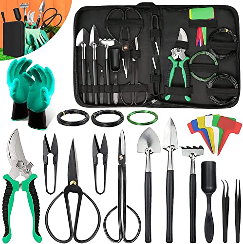 Bonsai Tools Kit 24PCS – Starter Trimming & Pruning Set for Beginners | Bonsai Tool Set – Includes Shears, Scissors, PU Leather Bag – Ideal Gift for Women & Men