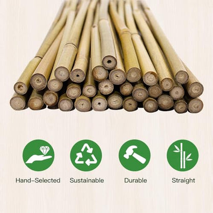 [32 Pcs] Garden Stakes, 18 Inches Natural Bamboo Plant Stakes, Plant Support Stakes with Twist Ties, Bamboo Sticks for Tomatoes, Beans, Flowers, Potted Plants, Indoor and Outdoor Climbing Plants - size: 1.5 Ft, 32 Pack