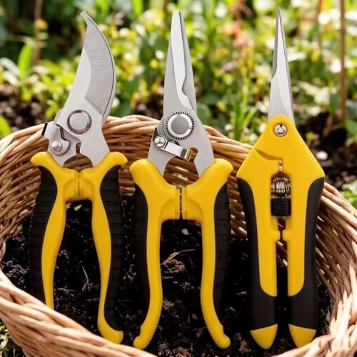 3Pcs Professional Stainless Steel Garden Scissors –Heavy-Duty Pruners with Non-Slip Grip, Ideal for Flowers, Herbs & Bonsai,Yellow - color: Yellow