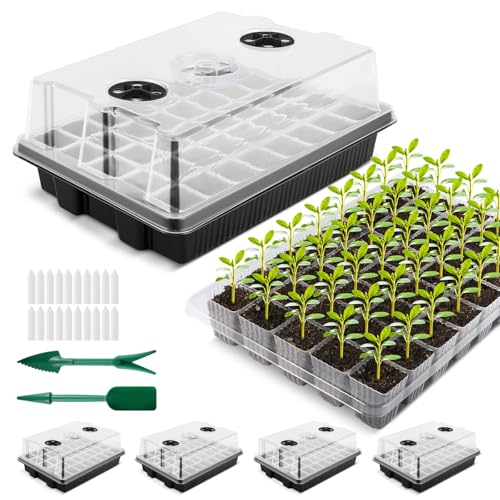 YAUNGEL XL Seed Starter Tray, 160 Cells, 4-Pack with Humidity Domes, Black | Seed Starter Kit with Thickened Trays, Clear Humidity Domes & Adjustable Vents for Indoor Seed Starting - color: Black