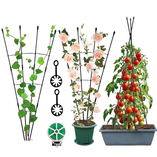 Garden Trellis for Climbing Plants, 2Pack-Plant Trellis, 2 in 1 Rustproof Metal Pipe with Plastic Coated, 4Ft Plant Support for Potted Plant Outdoor Indoor, Tomato Cages & Supports for Vines - size: 2Pack