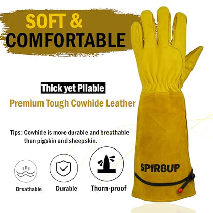 Cowhide Rose Pruning Gloves, Thorn Proof Long Gardening Gloves for Women & Men, Durable Gauntlet for Cactus Handling - size: Medium