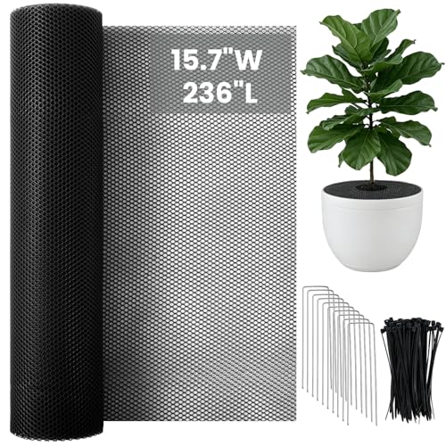 15.7" x 236" Cuttable Plant Pot Grid Set, Cat Plant Blocker Set | Indoor Plant Protector from Cats, Pot Soil Cover Protector from Animals, with Stakes & Zip Ties, Fits Different Pot Sizes - color: BLACK-15.7" x 236"