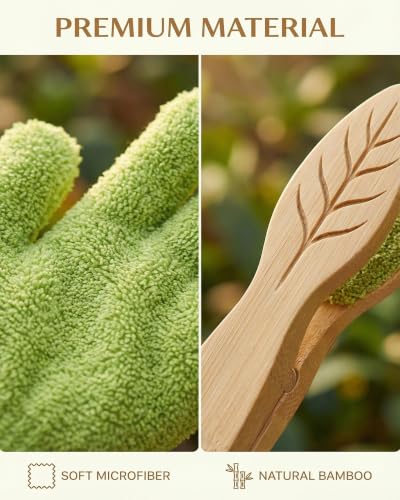 3Pcs Plant Leaf Cleaning Set, Includes 1 Microfiber Cleaning Tongs and 2 High-Density Dusting Gloves, Washable Reusable Houseplant Care Kit for Foliage, Window Blinds & Delicate Home Dusting