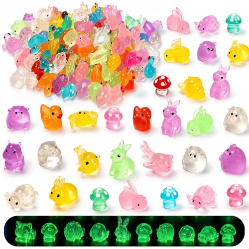 200PCS Mini Resin Animals Variety Pack Glow in The Dark, Miniature Figurines in Bulk & Tiny Ducks, Mini Figures to Hide, Fairy Garden Accessories Outdoor, Desk Pets Toys, Small Little Plastic Animals