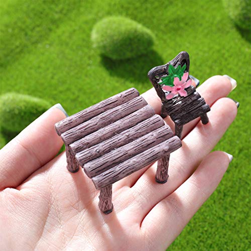 Skylety 12 Pieces Garden Furniture Ornaments Miniature Table and Chairs Set Village Micro Resin Bench Chair for Fairy Garden Accessories Home Micro Landscape Decor(Cute Style) - style: Cute Style