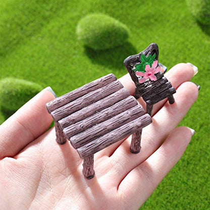 Skylety 12 Pieces Garden Furniture Ornaments Miniature Table and Chairs Set Village Micro Resin Bench Chair for Fairy Garden Accessories Home Micro Landscape Decor(Cute Style) - style: Cute Style